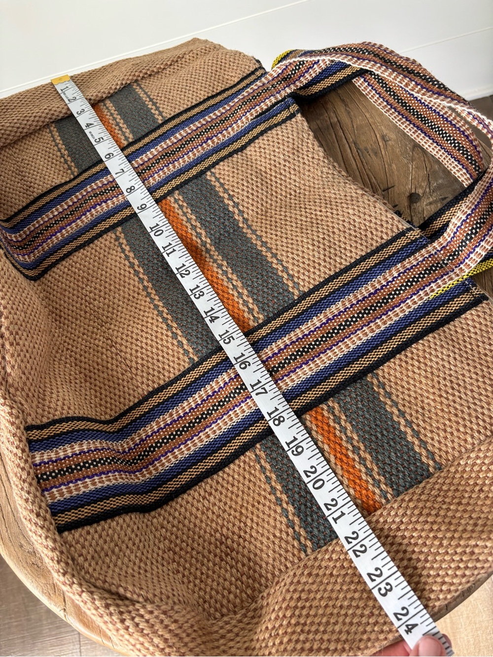 Maison Bengal Jute Club Tote Bag Shoulder Strap Handles Large Natural Tan Stripe - Picture 15 of 16